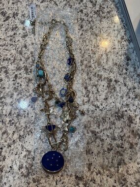 Free people multi layered Gold-Tone Blue Charm Necklace